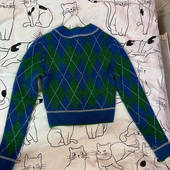 ZARA Metallic Thread Argyle Knit Cropped Sweater Size XS, NWT - Picture 2 of 2
